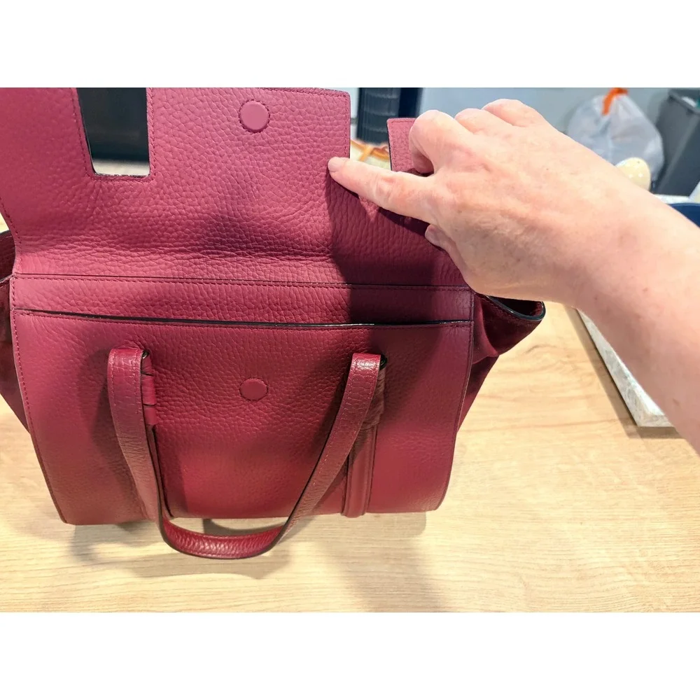 Kate Spade Burgundy Pebbled Leather and Suede Satchel Crossbody Bag